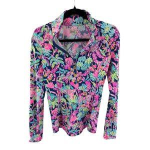 Lilly Pulitzer Luxletics Palm Tree Print Quarter Zip Pullover Top Women XS